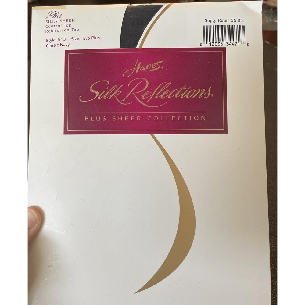Hanes Two Plus Pantyhose Classic Navy Silk Reflections Sheer Control Top NEW‎